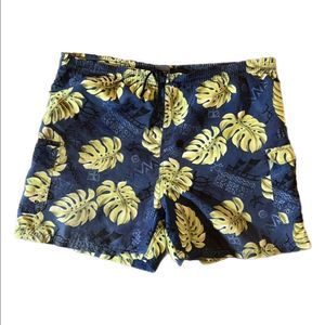 Men’s L Pali Hawaii Blue Green Floral Aloha Tribal Swim Trunks